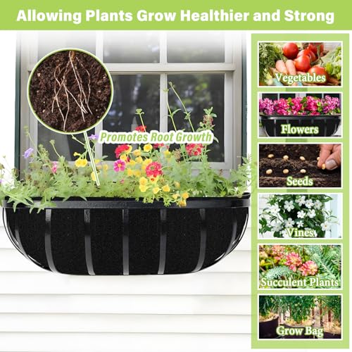 Riare 6 Pack 24 Inch Black Felt Window Box Liners- Fabric Trough Planter Basket Liners Replacement, Non-Woven Hanging Plant Liner for Wall Hanging Basket, Garden Fence Railing (Avoid Bird Nesting) - size: 24inch