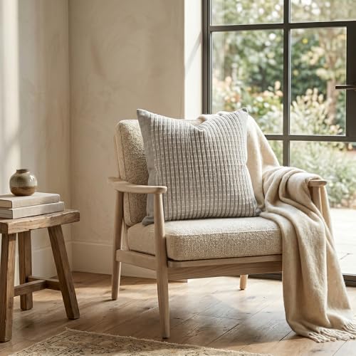 SanVia Cotton Throw Pillow Covers 20x20 – Handwoven Jacquard Texture, Fade-Resistant, No Pilling – Hidden Zipper, Decorative Cushion Cover for Sofa, Couch, Bed – Insert Not Included (Striped, Grey) - color: Graphite, size: 20" x 20"