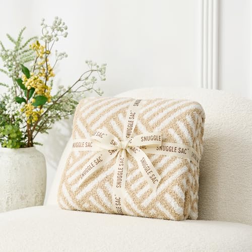 Snuggle Sac Ultra Soft Boho Throw Blanket for Couch Sofa Bed 50x60 inches, Reversible Beige Striped Blanket Microfiber Fluffy Fuzzy Cozy Knit Soft Throws Birthday Gifts for Women - color: Beige Boho, size: Throw(50"x60")