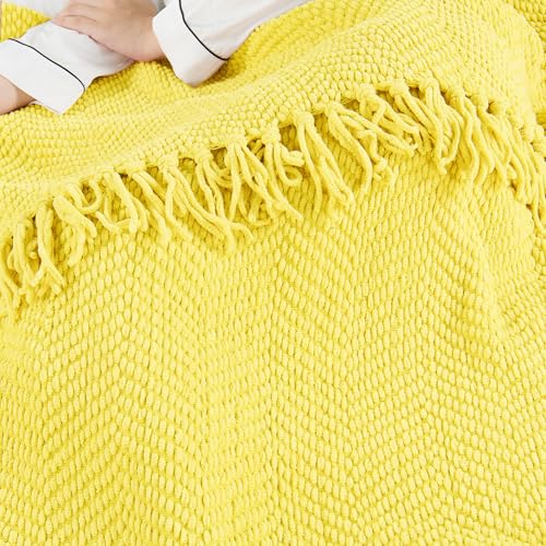 Home Soft Things Yellow Throw Blanket Knitted Tweed Throw 50'' x 60'', Sunshine Yellow, Super Soft Cozy Warm Comfortable Breathable Throw for Living Room Chair Couch Bed Sofa Bedroom Home Décor - color: Sunshine Yellow, size: 50 in x 60 in