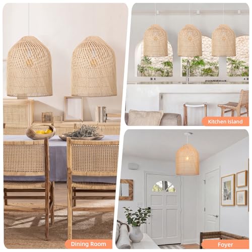 Arturesthome 1 Light Wicker Bell Pendant Lamp, Design Basket Rattan Woven Pendant Light Shades, Handmade Hanging Ceiling Lights Crafts Lampshade 16.5"*20.8" - size: W 16.5" * H20.8"