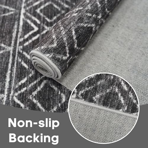 Rug Runners 2x6 Washable - Hallway Runner Rug Moroccan Non Slip Kitchen Runner Low Pile Soft Indoor Floor Mat Front Door for Bedroom Entryway Laundry 2x6 Black - color: Black, size: 2' x 6' (Rectangular)