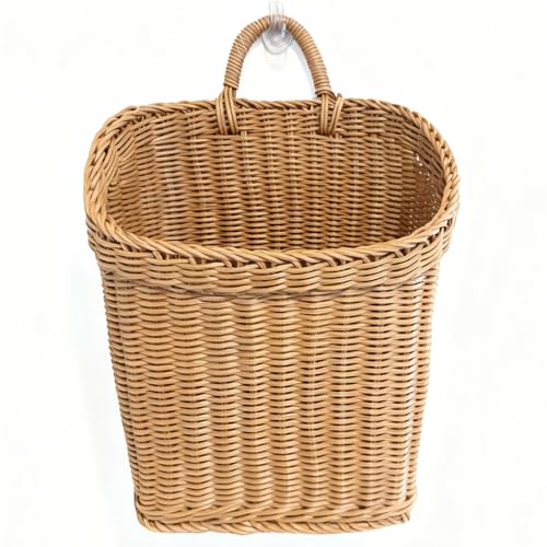 Elegant Boho Farmhouse Hanging Basket for Wall Hanging Wicker wall Baskets for Storage, Decor, Space-Saving Rattan Door Basket for Kitchen, Bathroom, Bedroom, Living Room Organization - size: ‎8.66"D x 4.72"W x 11.4"H