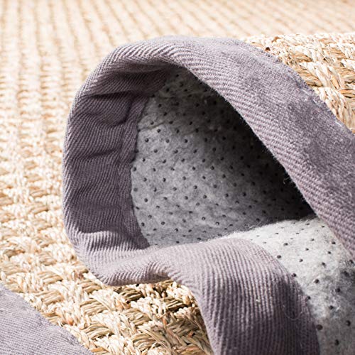 SAFAVIEH Area Rug 6' Round - Natural Fiber Collection - Natural & Dark Grey, Seagrass, Basketweave Pattern with Border (NF114Q) - color: Natural/Dark Grey, size: 6' (Round)