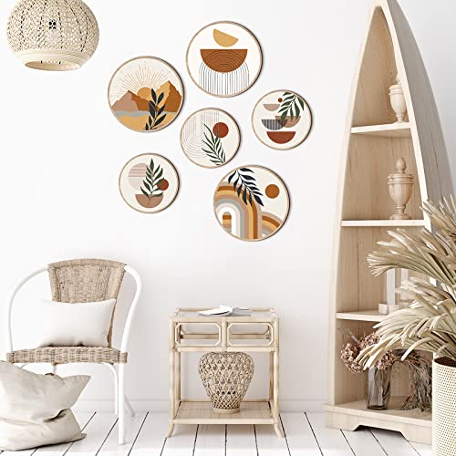 Geetery 6Pcs Boho Wall Art Decor Wooden Wall Decoration for Living Room Farmhouse Round Bohemian Decor Geometric Sun Wood Art 10" 8" Bohemian Hanging Minimalist for Office (Novel) - style: Bohemian-Minimalist
