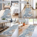 2x8 Washable Non-Slip Hallway Runner Rug – Modern Coastal Abstract Neutral Stain-Resistant Low-Pile Carpet Runner for Kitchen Entryway Bedroom Bathroom (Blue Rust,2x8) - color: Blue Rust, size: 2' x 8' (Rectangular)