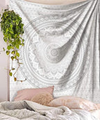 Popular Handicrafts Tapestry Wall Hanging Hippie Ombre Metallic Mandala Bohemian Hippy Intricate Indian Tapestries Bedspread 84 x 90 Inches (215cm x 230cm) Silver - color: Silver, size: 90"L x 84"W