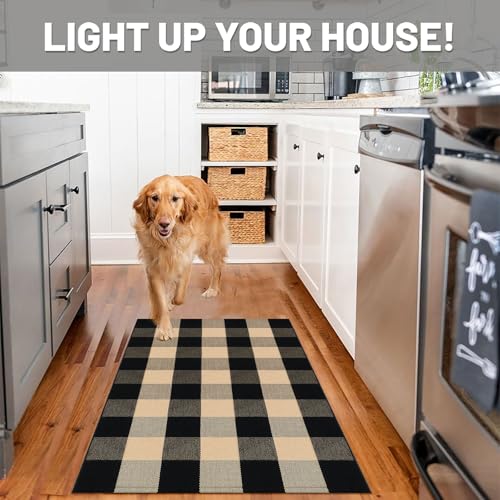 IOHOUZE Buffalo Plaid Checkered Rug 27.5 x 43 Inches Front Door Mats, Washable Area Rugs for Front Porch Welcome Mats Indoor Outdoor, Entryway Door Rug for Entryway, Home Entrance, Tan Black - color: Tan and Black, size: 2'4" x 3'8" (Rectangular)