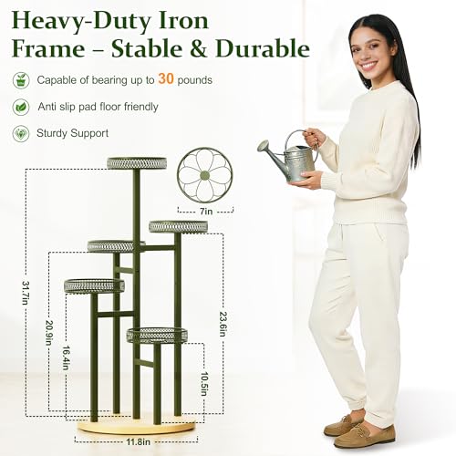 Stand Plants, 5-Tier Metal Plant Stands for Outdoor Indoor Plants,Heavy Duty Flower Pot Stands for Multiple Plants,Decoration Display Racks for Patio Garden -GreenFlower - color: GreenFlower, size: 5-tiers