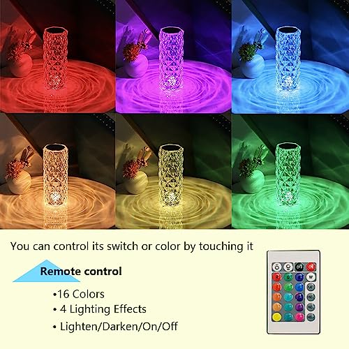 Portable Crystal Table Lamp,16 Color Touch Control Rechargeable Lamp,Crystal Bedside Lamp,Night Light,Room Decor Desk Lamp,Bedroom,Living Room,Kitchen,Dining Room Lamp (16-Color Rose) - color: 16-Color Rose