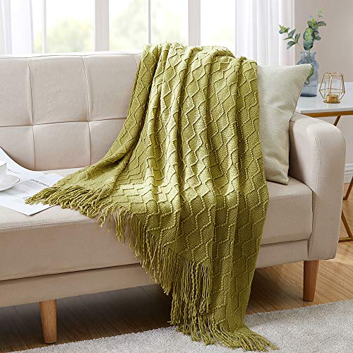 BOURINA Olive Green Throw Blanket 50x60 Inches Throw Textured Solid Soft Sofa Couch Decorative Knit Blanket - color: Olive Green, size: 50"x60"