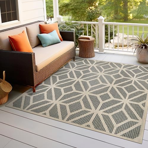 Rugshop Blue Contemporary Geometric Indoor/Outdoor Area Rug — Hose Washable for Dining Room, Kitchen and Office, 6'6" x 6'6" Square - size: 6'6" x 6'6" (Rectangular)