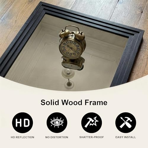 Wood Framed Mirrors for Wall, Black Bathroom Vanity Mirror for Over Sink 24 x 36, Vintage Wall Mirror for Bathroom Sink Hallway Entryway Bedroom Living Room Farmhouse Boho Style - color: Wooden Black, size: 36"L x 24"W