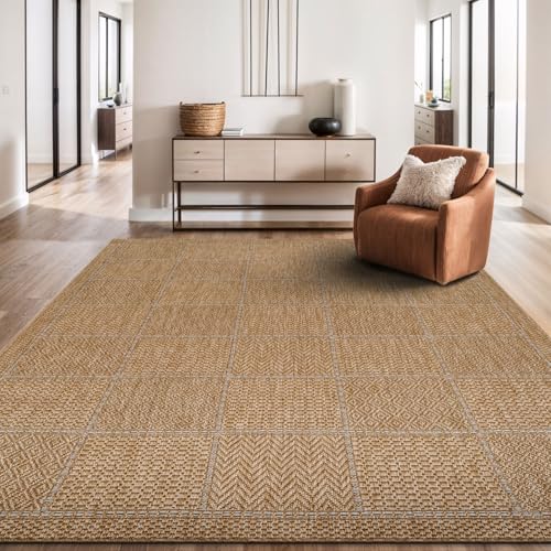 Beverly Rug Easy Jute Checkered Squared Rug 4x6 Washable Durable Indoor Outdoor Area Rugs for Living Dining Room Patio Office Stain Resistant Non Shedding Casual Indoor Outside Carpet 4 x 6 Natural - color: Squared/Natural, size: 4' x 6' (Rectangular)