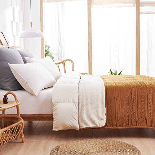 Longhui bedding Burnt Orange 50 x 63 Inches Acrylic Cable Knit Sherpa Throw Blanket - Thick, Soft, Big, Cozy Knitted Fleece Blankets for Couch, Sofa, Bed - Large Coverlet All Season - color: Burnt Orange, size: 50" x 63", Standard