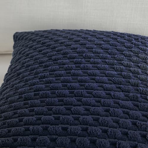 Fancy Homi 2 Packs Navy Blue Decorative Throw Pillow Covers 18x18 Inch for Couch Bed Sofa, Modern Farmhouse Boho Home Decor, Soft Cute Plush Corduroy Cushion Case 45x45 CM - color: Navy Blue, size: 18" x 18" (Pack of 2)