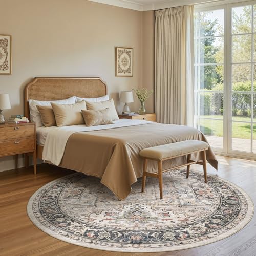 Area Rug for Living Room - 8x8 Large Soft Washable Oriental Vintage Floral Carpet Safe for Babies & Pets - Fade Stain Resistant Non Slip Rugs for Bedroom Dining Room Nursery Dorm Office Home Decor - color: Multi Color, size: 8' x 8' (Round)