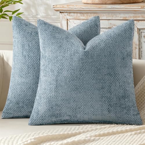 MIULEE Pack of 2 Coastal Blue Throw Pillow Covers 16x16 Inch Summer Modern Boho Accent Decorative Pillow Covers Soft Farmhouse Cushion Covers for Home Decor Couch Bed Sofa Living Room - color: Coastal Blue, size: 16" x 16" (Pack of 2)