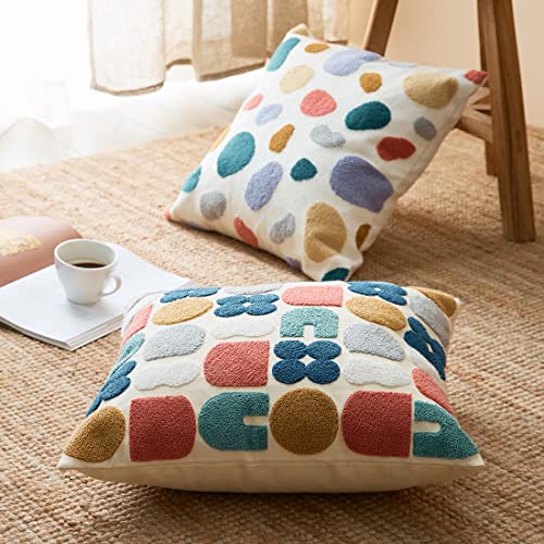 vctops Boho Geometric Tufted Decorative Throw Pillow Cover Farmhouse Cotton Embroidery Accent Square Cushion Case for Couch Sofa Bed (EmbroideryK, 18"x18") - color: Embroideryk, size: 18" x 18" (Pack of 1)