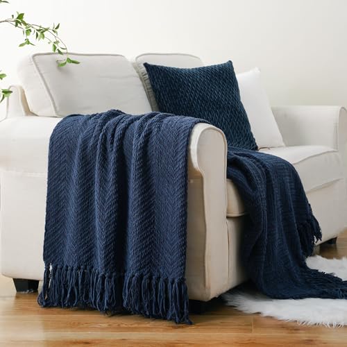 BATTILO HOME Navy Blue Throw Blanket for Couch, Knitted Blue Blanket Throw 50'' x 60'', Super Soft Warm Navy Throws for Chair Sofa Home Decor - color: Navy, size: 50"x60"