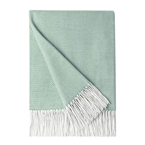 BOURINA Herringbone Tone Throw Blanket Faux Cashmere Fringe Soft Lightweight Cozy for Bed Couch Decorative Throws Blanket, Green 50" x 60" - color: Green, size: 50"x60"