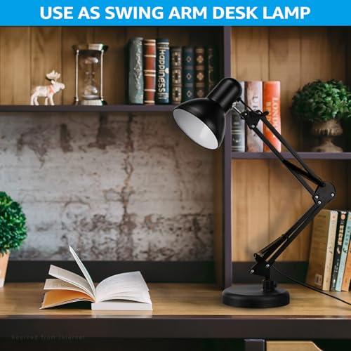TORCHSTAR Metal Desk Lamp with Clamp, Swing Arm, Architect Adjustable Gooseneck Table Lamp, Clip Desk Lights for Home Office, Work, Study, Reading, E26 Base, Multi-Joint, Black - color: Black