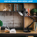 TORCHSTAR Metal Desk Lamp with Clamp, Swing Arm, Architect Adjustable Gooseneck Table Lamp, Clip Desk Lights for Home Office, Work, Study, Reading, E26 Base, Multi-Joint, Black - color: Black