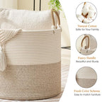 KAKAMAY Large Blanket Basket (18"x18"x16"), Woven Baby Laundry Hamper for Storage, Cotton Rope Basket for Nursery, Laundry, Living Room, Pillows, Baby Toy Chest with Handles (Black Stripes) - color: Brown and White