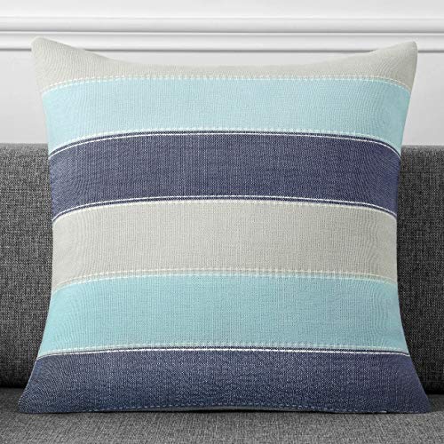 AmHoo Pack of 2 Farmhouse Stripe Check Throw Pillow Covers Set Case Cotton Linen Decorative Pillowcases Cushion Cover for Couch Bench Sofa 18x18Inch Blue Beige - color: Blue Beige, size: 18" x 18" (Pack of 2)