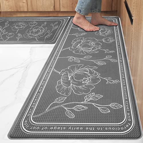 ROTTOGOON Kitchen Floor Mat Set of 2, Cushioned Anti Fatigue Kitchen Mat 20"x32"+20"x59", Non-Slip Waterproof Kitchen Rug, Premium PVC Comfort Kitchen Mats and Rugs for Kitchen, Office, Home, Laundry - color: Grey, size: 20"x32"+20"x59"