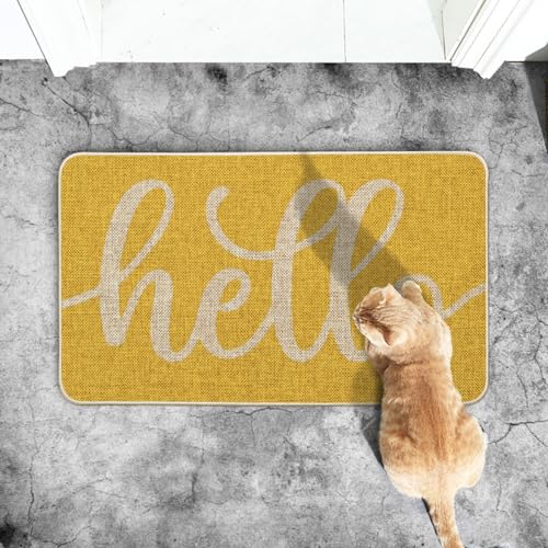 Artoid Mode Yellow Hello Spring Doormat, Summer Home Decor Low-Profile Switch Rug Door Mat Floor Mat for Indoor Outdoor 17x29 Inch - color: Yellow, size: 17" x 29"