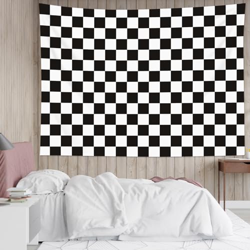 HVEST Retro Checkered Tapestry Black and White Plaid Grid Pattern Tapestry for Bedroom Living Room Black and White Checkered Backdrop Birthday Party Decor, 40L x 60W Inches - color: Black, size: 40"L x 60"W