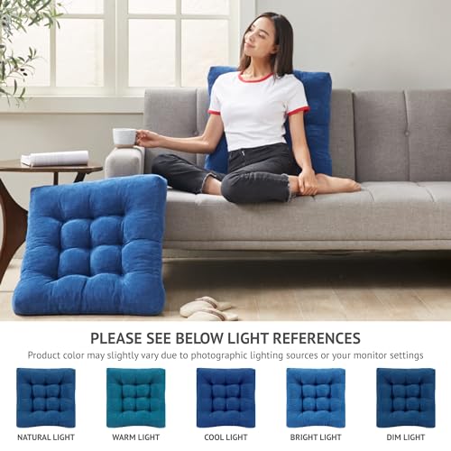 Degrees of Comfort Meditation Floor Pillow Set of 2, Square Large Pillows Seating for Adults, Tufted Corduroy Cushions for Living Room Tatami, Memory Foam Added, Navy Blue, 22x22 Inch - color: Square | Navy | 2 Pack, size: 2 Pack