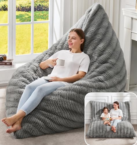 Hobestluk 3 in 1 Bean Bag Chair Giant Bean Bag Chairs for Adults with Ripple Cover Convertible Bean Bag Floor Cushion with Machine Washable Cover for Living Room (Ripple Grey) - color: Muted Grey