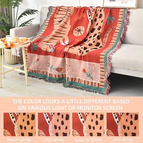 Boho Throw Blanket Reversible Cotton Bohemian Tapestry Hippie Room Decor Outdoor Blanket Double Sided (Boho Leopard 50"x60") - color: Boho Leopard, size: 50*60 inch