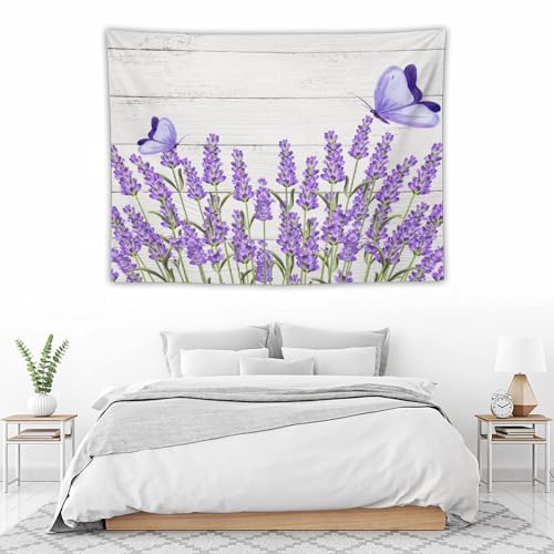 Purple Lavender Floral Tapestry,Rustic Spring Flower and Butterfly Wall Hanging for Bedroom Living Room Dorm Decor, 40"x30" - color: Lavender Floral-3, size: W40xL30in