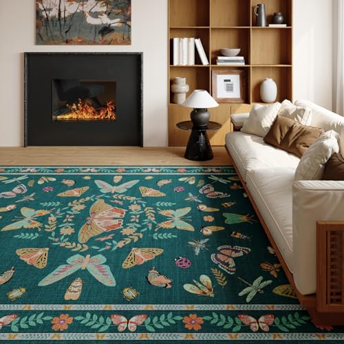 Unirea 5x7 Dark Blue Living Room Bedroom Area Rug, Large Washable Non Slip Rug for Dining Room Under Table, Kids Room, Home Office, Thin Soft Boho Stain Resistant Insect Bug Rug, Low Pile Carpet - color: Dark Blue, size: 5'x7'