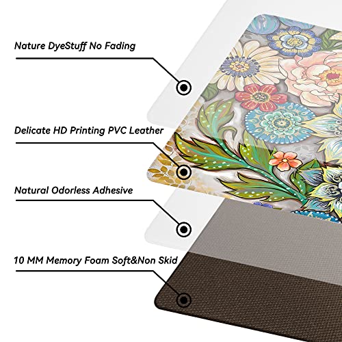 Boho Floral Kitchen Runner Rugs Mats for Floor 2 Piece Memory Foam Padded Long Kitchen Mats Anti Fatigue Cushioned Comfort Standing Mat, 17.3x28+17.3x59 Inch - color: Colorful Boho Floral, size: 17.3"x28"+17.3"x59"-0.40Th[2PCS]