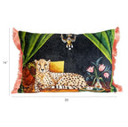 Creative Co-Op Cotton Blend Velvet Printed Lumbar Pillow with Cheetah Image and Eyelash Fringe, Multi Color - color: Navy, size: Lumbar