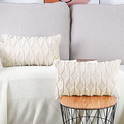 MADIZZ Set of 2 Soft Polyester Short Wool Velvet Decorative Throw Pillow Covers 12x20 inch Beige Rectangular Luxury Style Cushion Cases Pillow Shell for Sofa Bedroom - color: Cream Beige, size: 20" x 12" (Pack of 2)