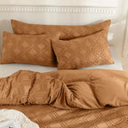 JELLYMONI Pillowcases King Size Rust 2 Pack Boho Plaid Bed Pillow Covers 20x36in Polyester Envelope Pillow Shams Tufted Bohemian Textured (Pillows are not Included) - color: 03 - Rust - Grid, size: 36" x 20" (Pack of 2)