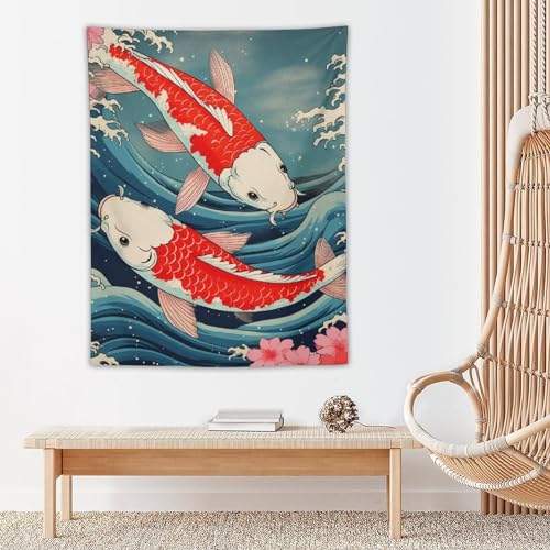 QEOPGNE Large Wall Tapestry Koi Fish Japanese Great Waves Cherry Blossom Retro Flags Tapestry for Room Living Room Wall Decor Large Wall Art Tapestries 30""x40"", style - color: Style, size: 40"L x 30"W