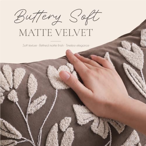BlissBlush Decorative Lumbar Pillow Cover 12x20 Inch, Taupe Brown Floral Tufted Velvet Accent Pillow Case for Sofa Bed Living Room, Cover Only - color: Taupe, size: 20" x 12" (Pack of 1)