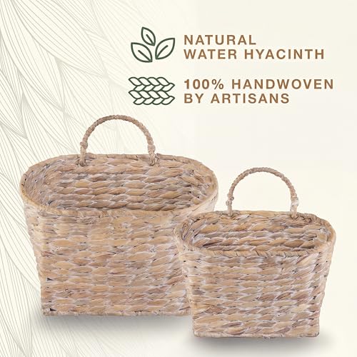 Set of 2 White Wicker Hanging Baskets for Front Door, Mail, Flowers & Organizing - color: White Water Hyacinth