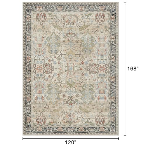 Clearance 10x14 Area Rugs for Living Room, Boho Machine Washable Rugs Non-Slip, Extra Lage Vintage Rugs for Bedroom Dinning Room, Morden Vintage Floral Farmhouse Cottage Carpet, Ivory/Teal - color: Ivory/Teal, size: 10' x 14' (Rectangular)