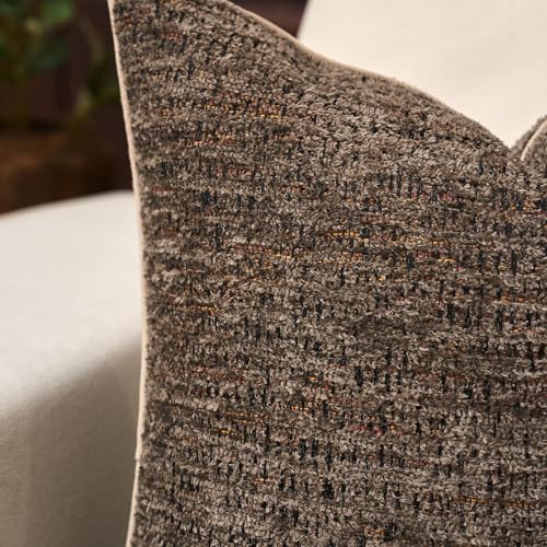 Yangest Chenille Pillow Cover 18 x18 Inches, Thick Textured Square Throw Pillow Cover Farmhouse Modern Soft Accent Couch Neutral Pillow Cover for Living Room Bedroom, Gray Brown - color: Gray Brown, size: 18" x 18" (Pack of 1)