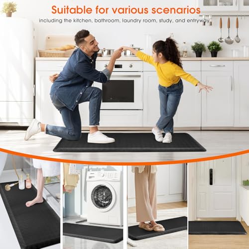 4/5 Inch Extra Thick Kitchen Mats for Floor,Non Slip Anti Fatigue Kitchen Rugs,Waterproof Stain Resistant Sink Mat,Cushioned Standing and Comfort Mats for Office (17"x47" Black) - color: Black, size: 47"L x 17"W x 0.8"Th