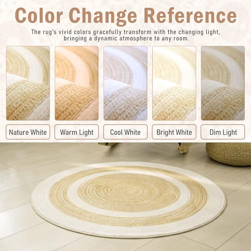 Carvapet 4 ft Round Washable Rug, Imitation Jute Low Pile Circle Carpet with Non Slip Rubber Backing, Foldable Stain Resistant Area Rug for Living Room Bedroom Office Bathroom - color: Sand, size: 4' (Round)