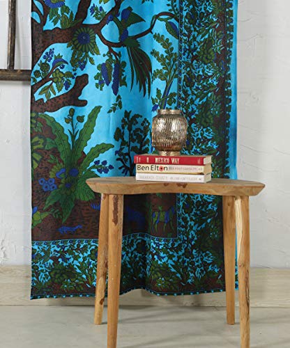 Popular Handicrafts Indian Hippie Bohemian Beautiful Tree of Life Tie Dye Mandala Curtain Panels Tarqouise - color: Tarquoise, size: 38"W x 83"L (Pack of 2)