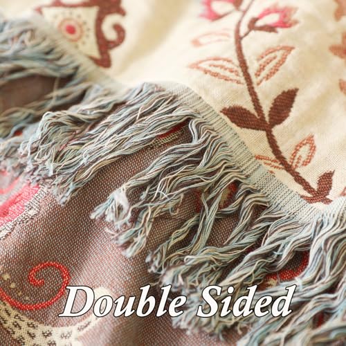 Snycler Boho Throw Blanket for Bed - 100% Cotton Ultra Soft Rustic Quilt - Pink Boho Floral Printed Farmhouse Decor Bed Blankets, 60"×80" All Season Rustic Throw for Sofa Couch Chair - color: Pink Boho Floral, size: 60"x80"